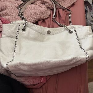 Michael Kors Cream Leather Shoulder Tote with Chain Straps